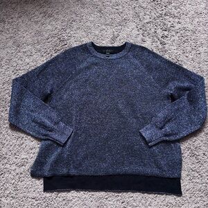 J. CREW Sparkle Side Slit Sweater Dark Metallic Blue Black Crewneck Sz Medium